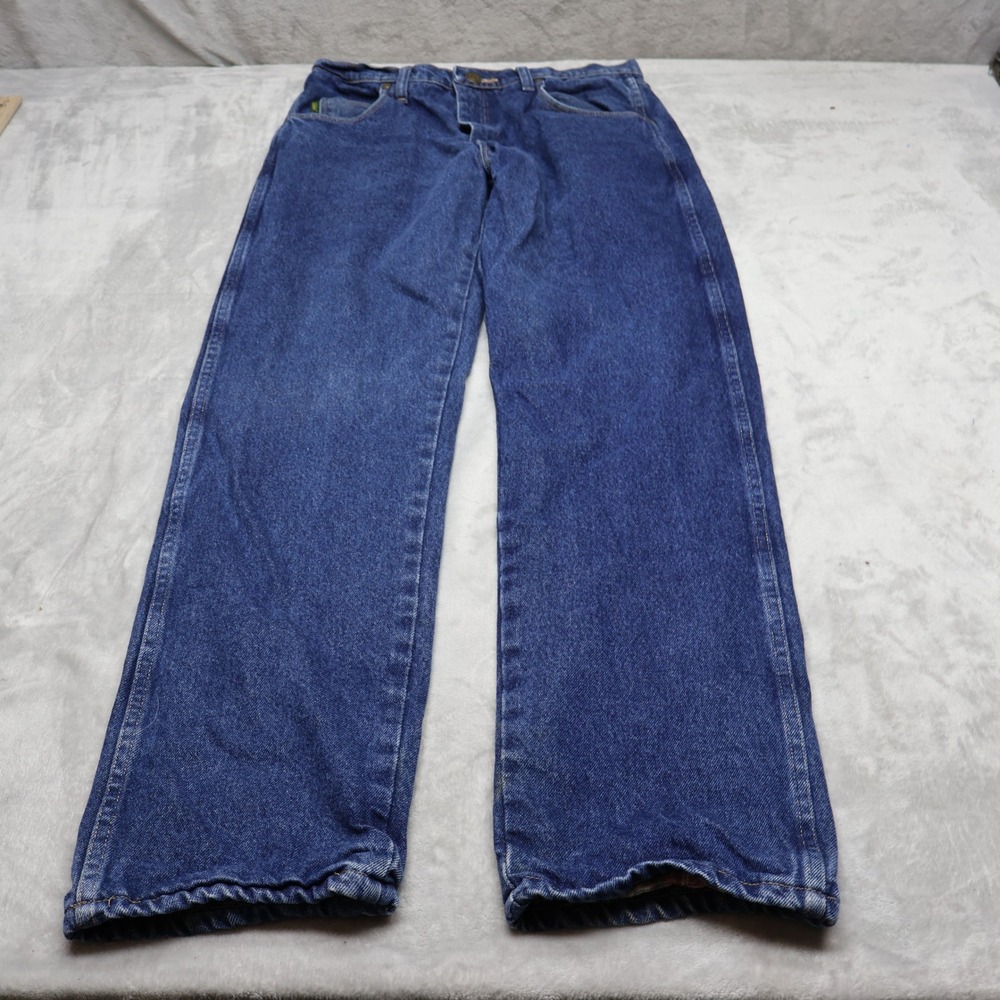 Cabelas Jeans Mens 32x32 Medium Wash Denim Flannel Lined Straight Leg Rugged